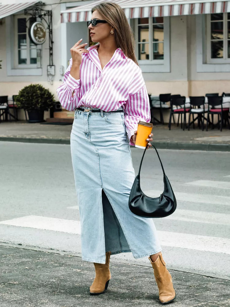 Long denim blue skirt Almi