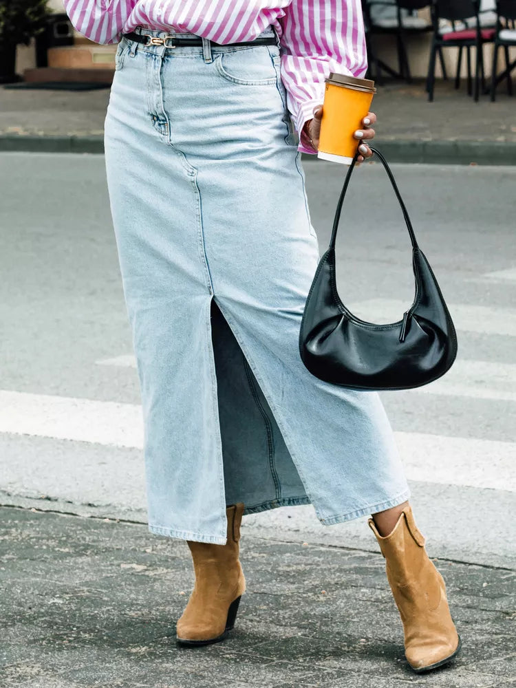 Long denim blue skirt Almi