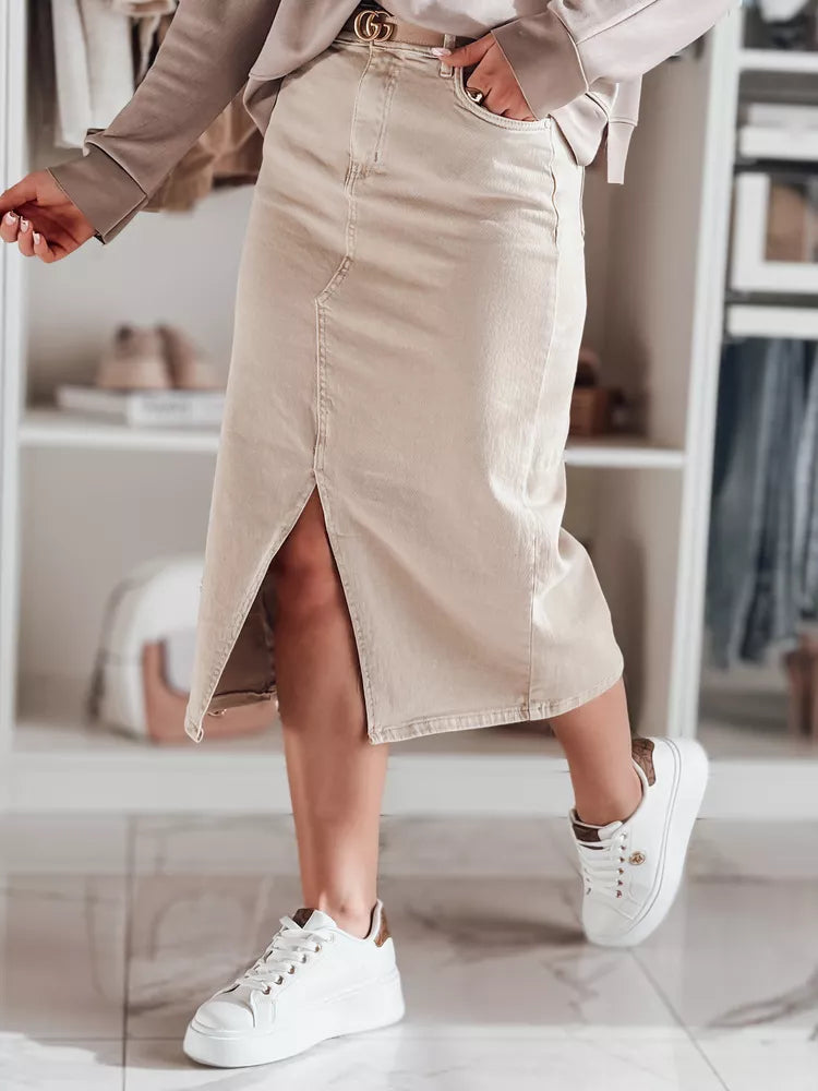 Denim brown skirt with slit Midiway