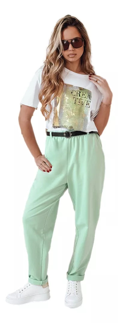Women's light mint pants with belt Thailandi 