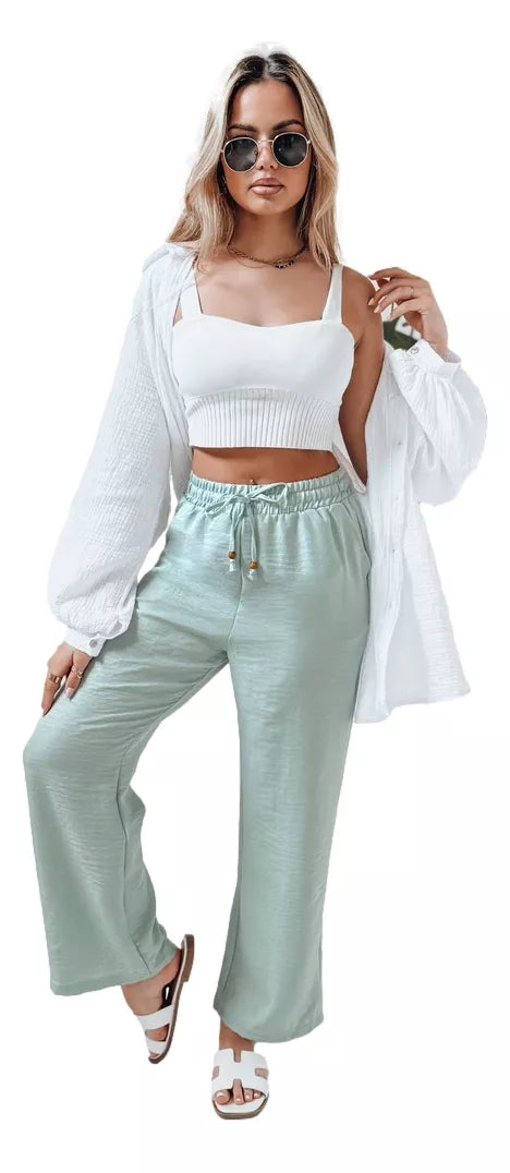 Women's mint-colored casual pants Fiona 