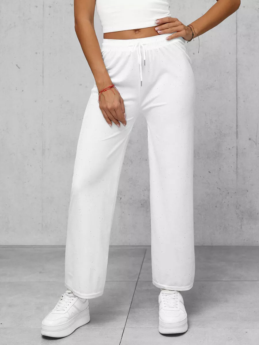Women's white wide velvet trousers Metal