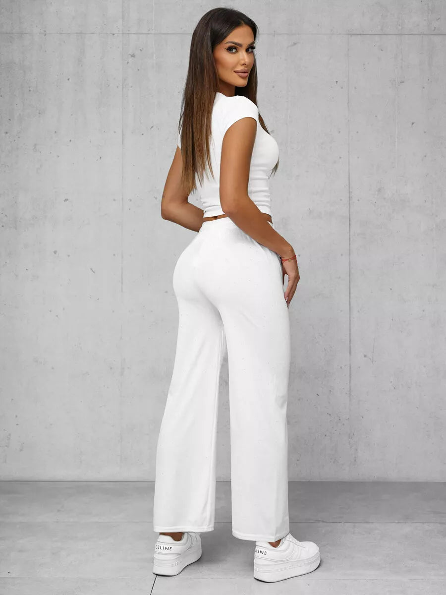 Women's white wide velvet trousers Metal