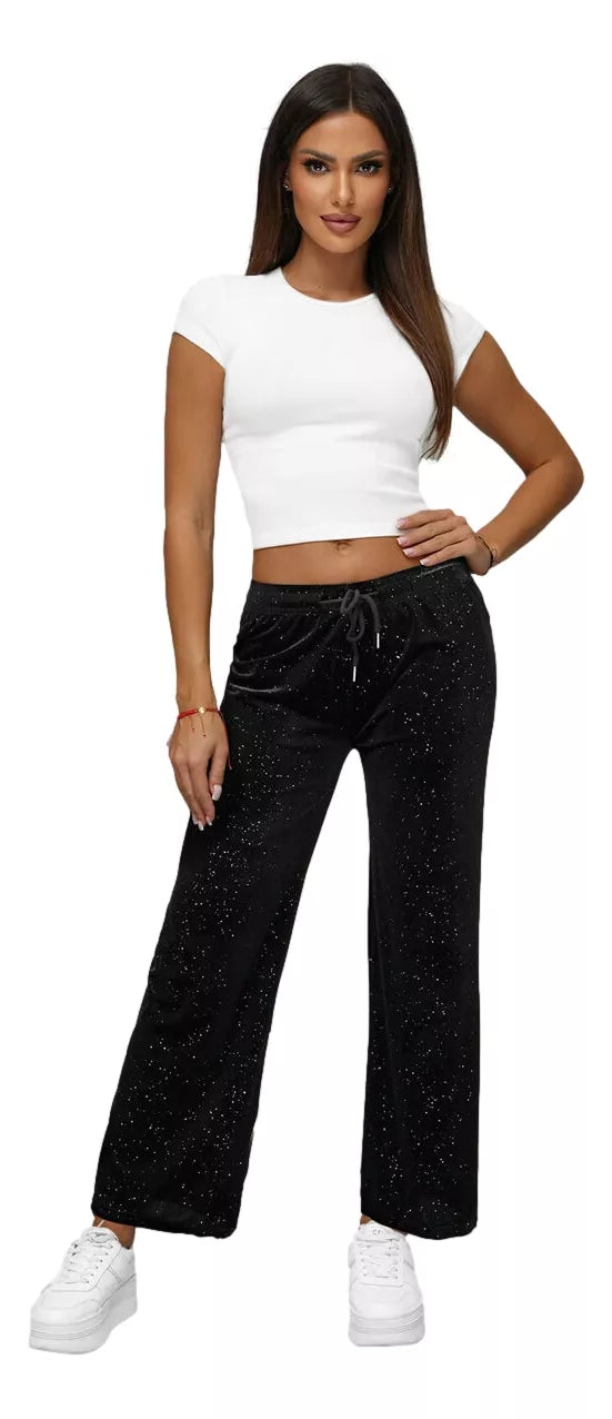 Women's black wide velvet pants Metal
