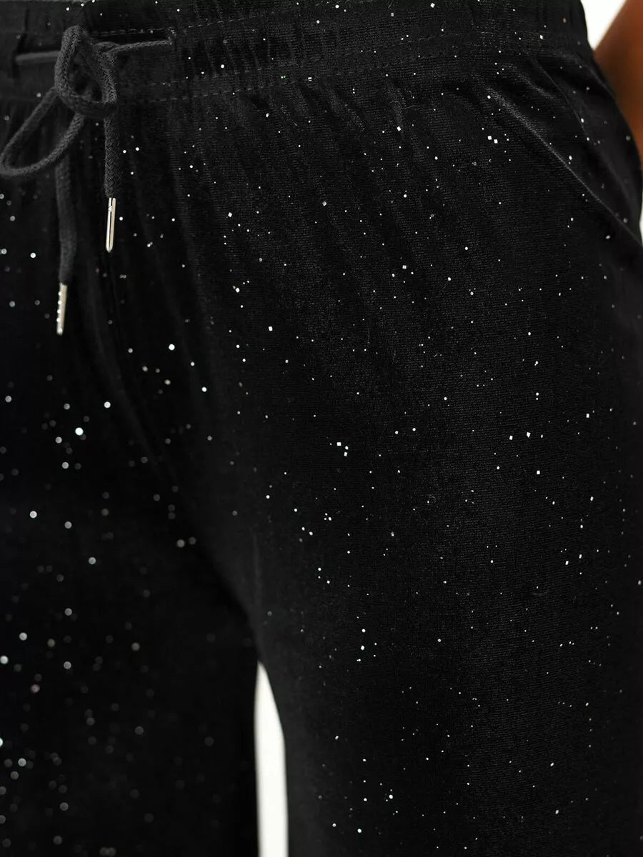 Women's black wide velvet pants Metal