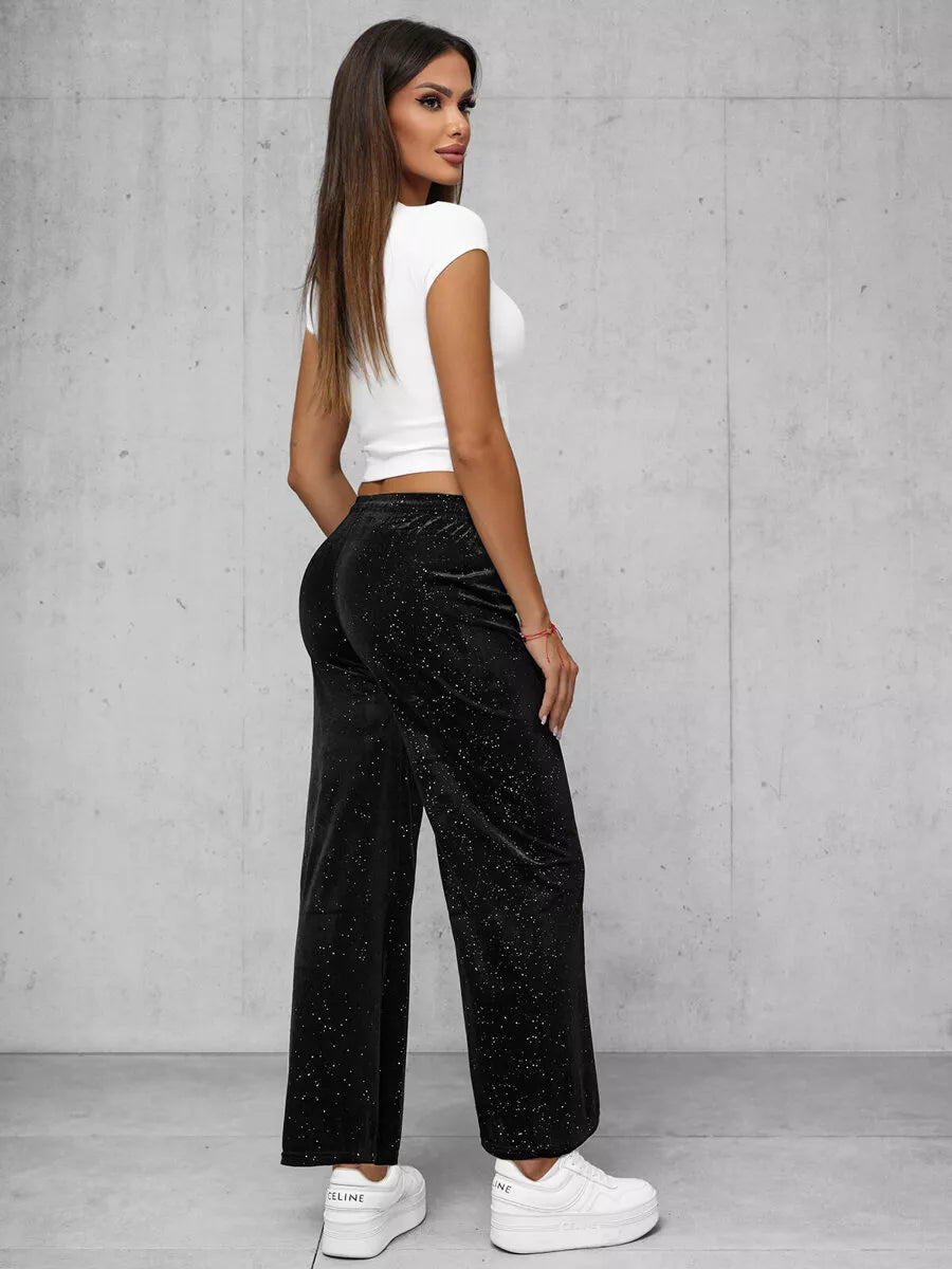 Women's black wide velvet pants Metal