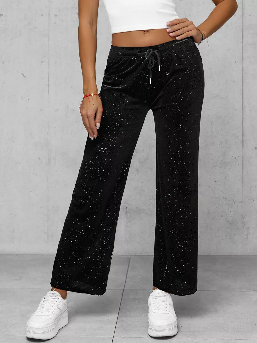 Women's black wide velvet pants Metal