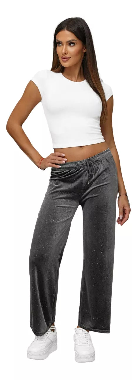 Women's dark gray wide velvet pants Metal