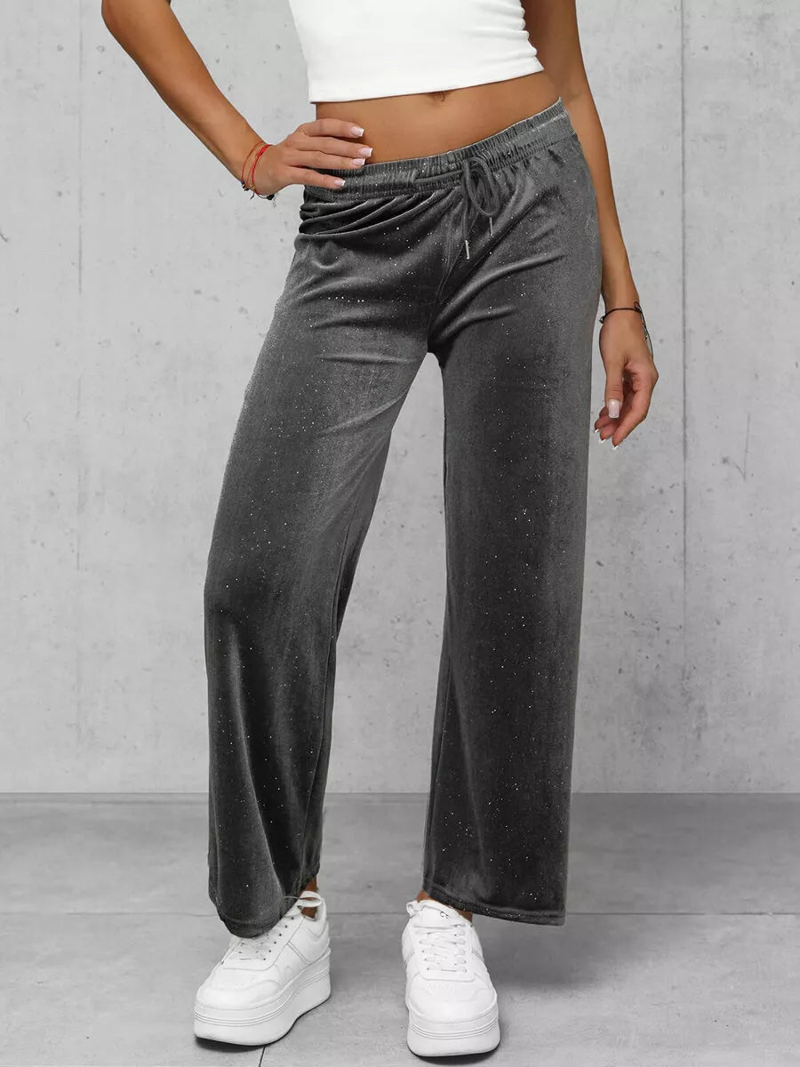 Women's dark gray wide velvet pants Metal