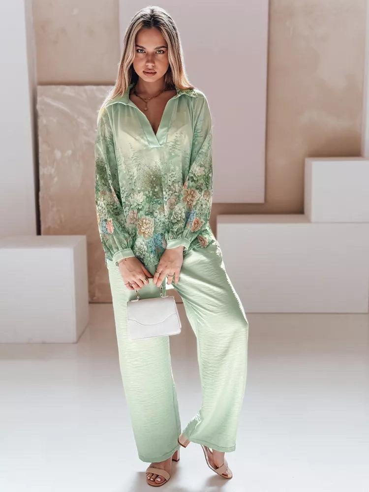 Women's wide-leg pants in green Milin