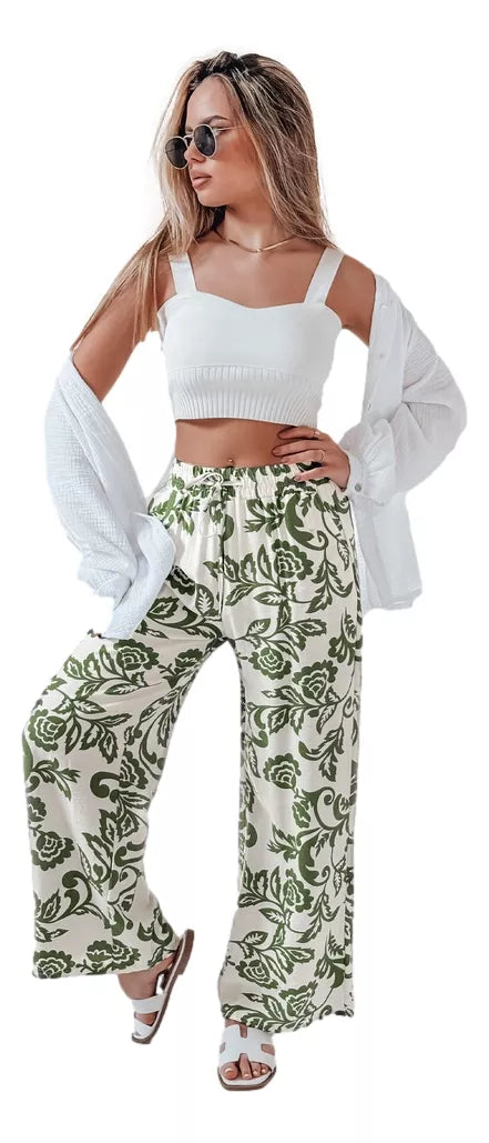 Women's green pants Flower