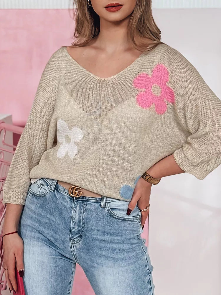 Women's brown sweater Flowers
