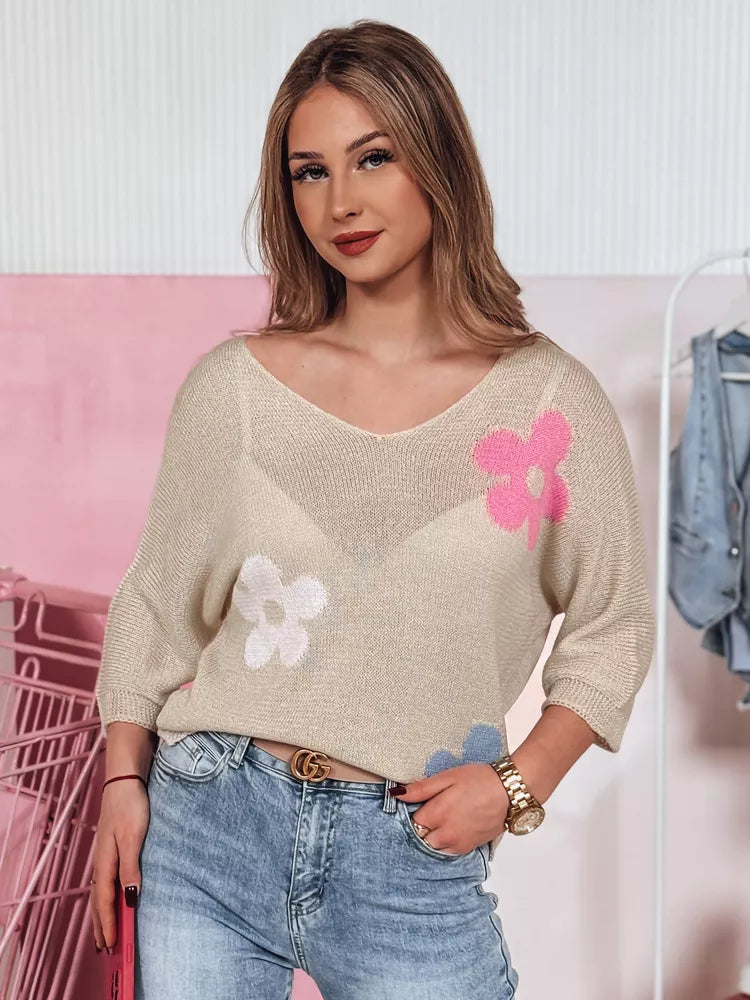 Women's brown sweater Flowers