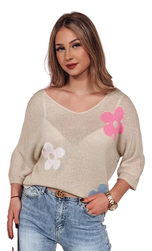 Women's brown sweater Flowers