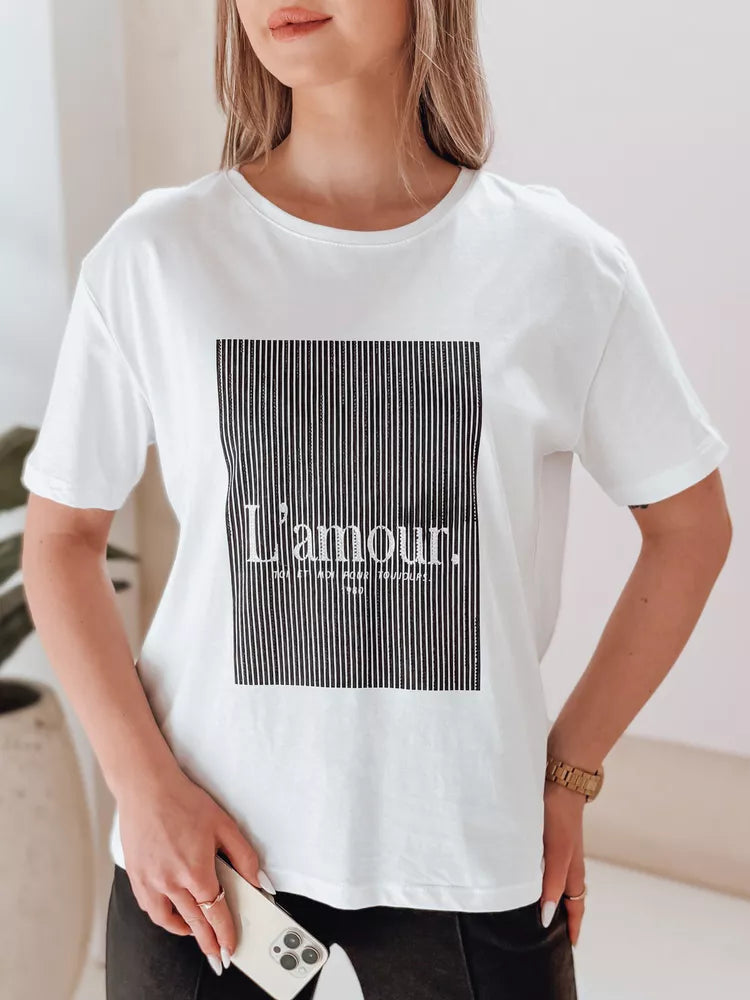Women's white with black design T-shirt Lamur