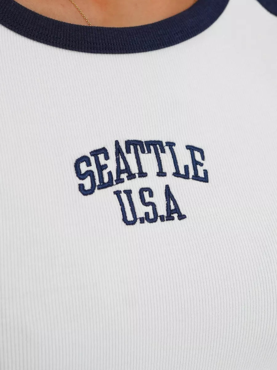 Women's white/navy blue T-shirt Seattle USA