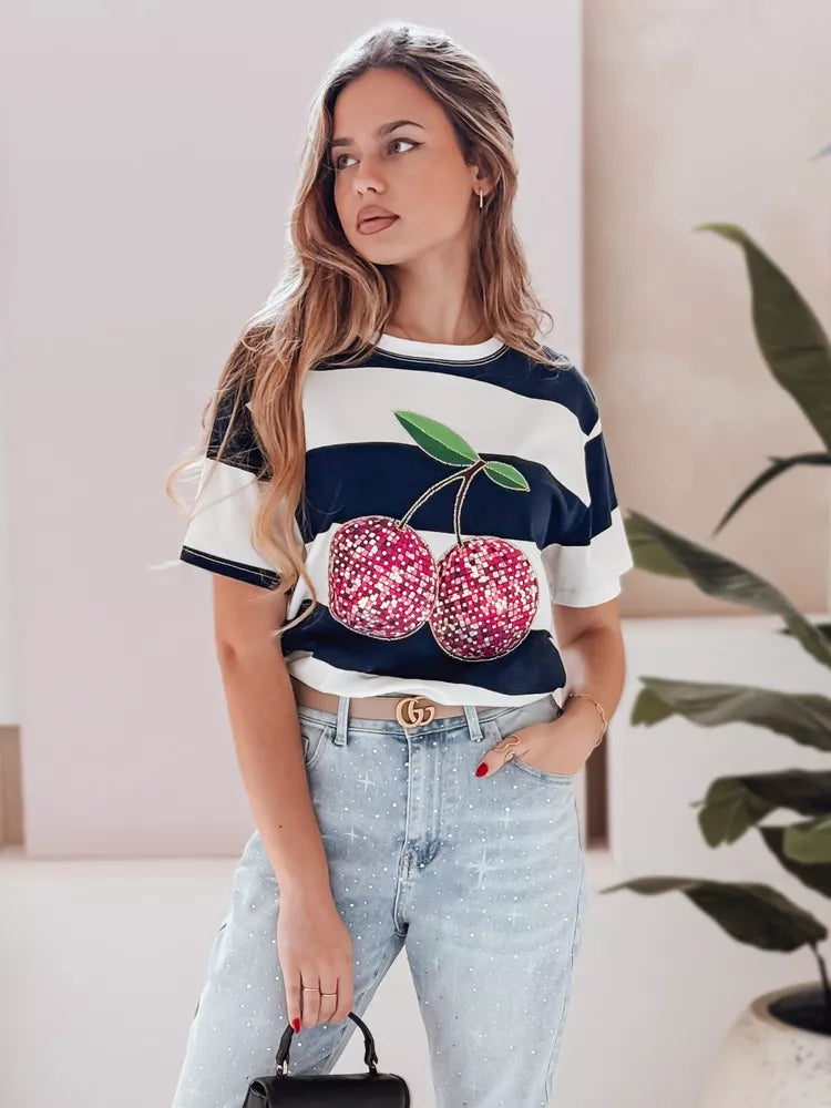 Women's dark blue striped Disco T-shirt