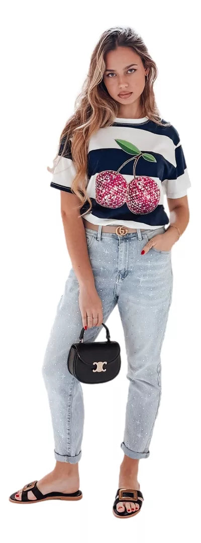 Women's dark blue striped Disco T-shirt