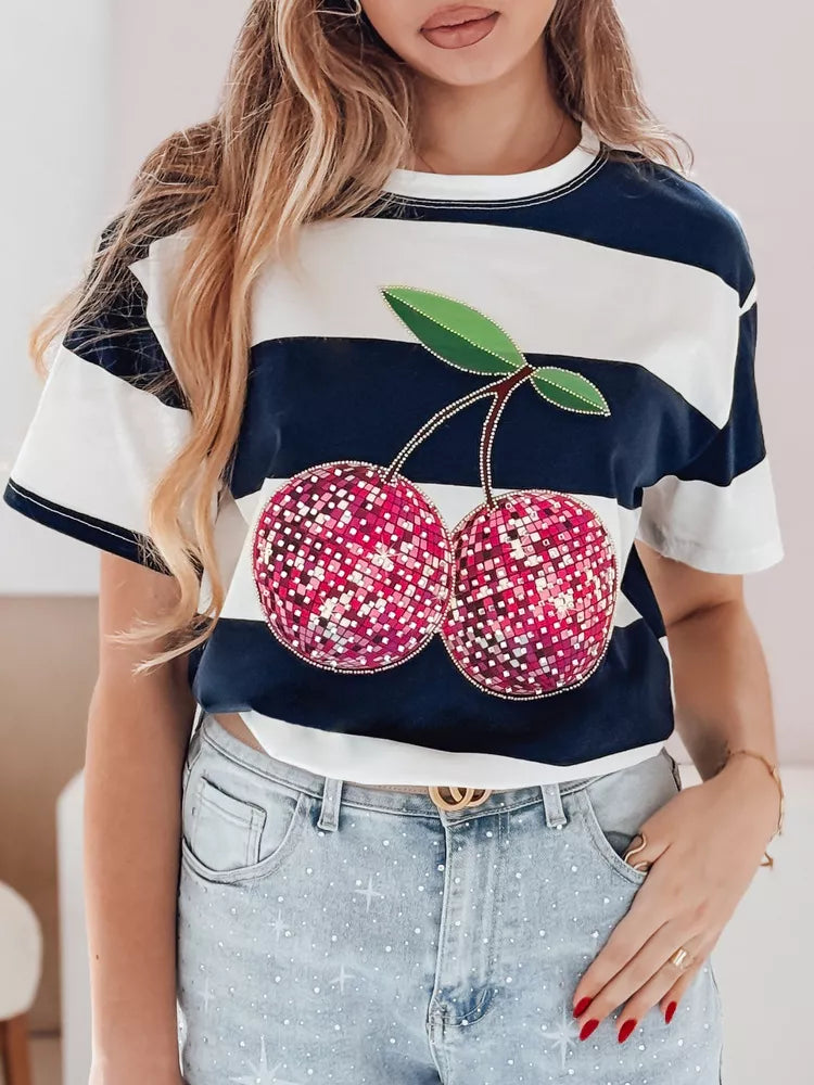 Women's dark blue striped Disco T-shirt