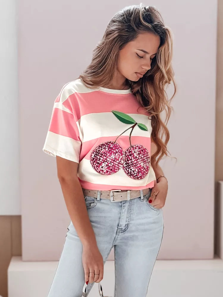 Women's pink striped Disco T-shirt