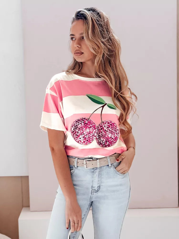 Women's pink striped Disco T-shirt