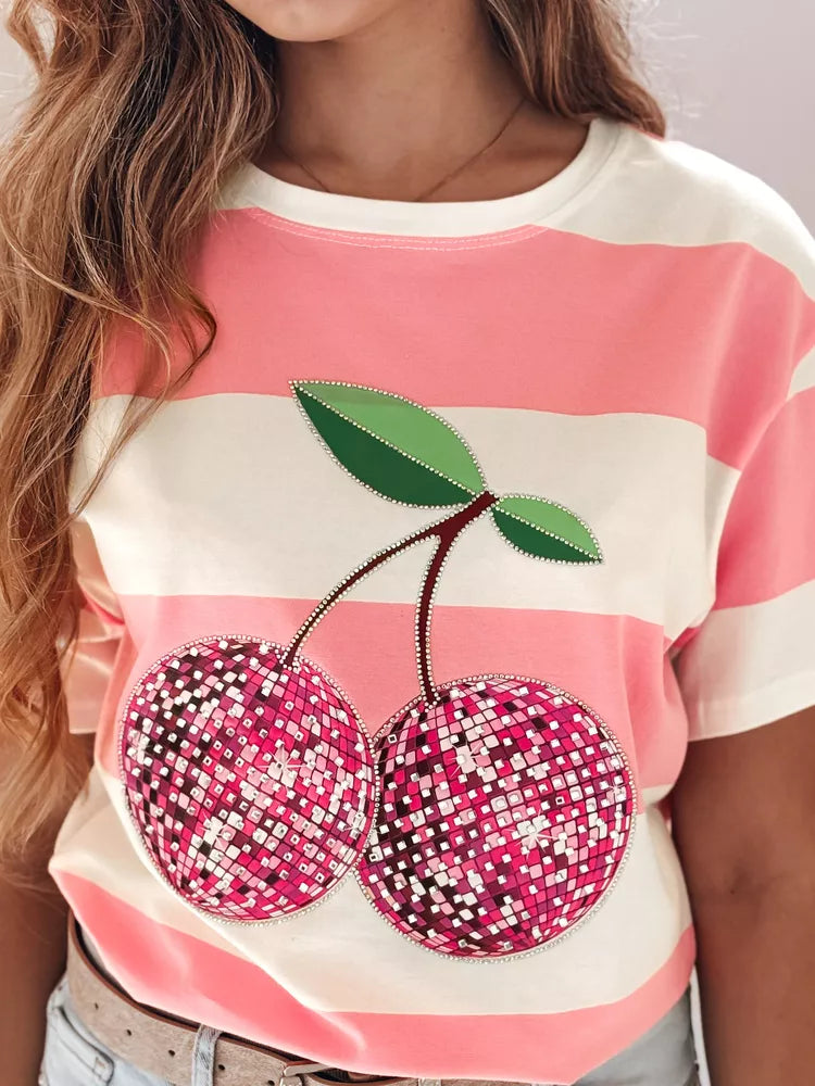 Women's pink striped Disco T-shirt