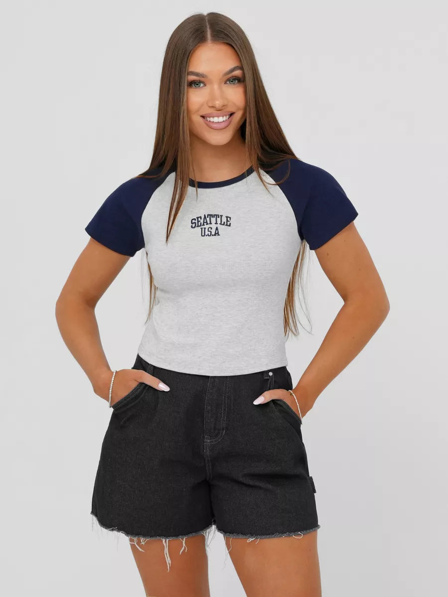 Women's gray/navy blue T-shirt Seattle USA