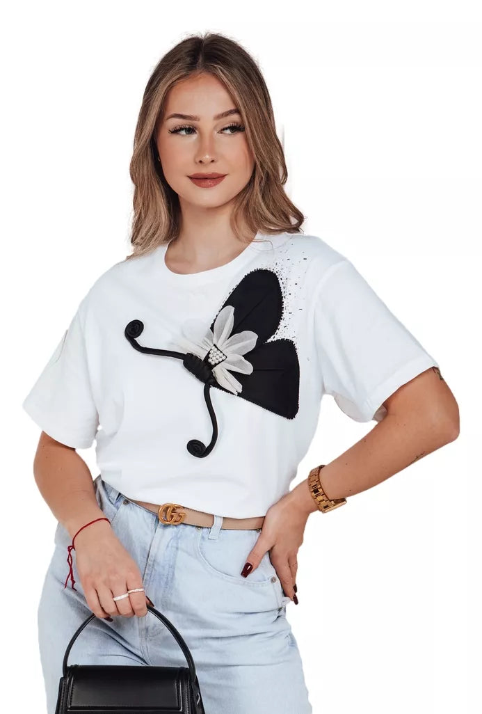 Women's white T-shirt Butterfly