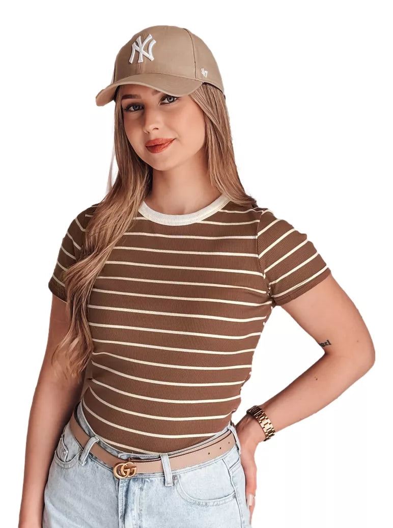 Women's brown striped T-shirt Liness 