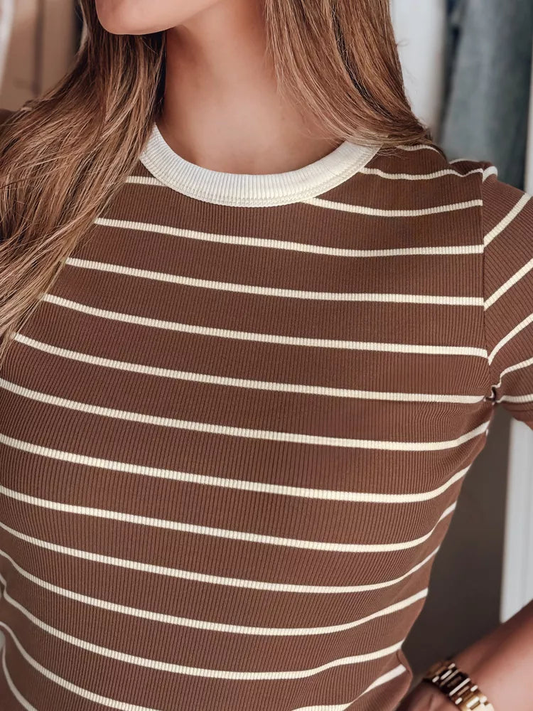 Women's brown striped T-shirt Liness 