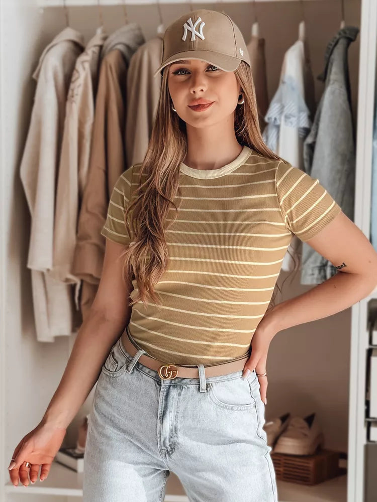 Women's light brown striped T-shirt Liness 