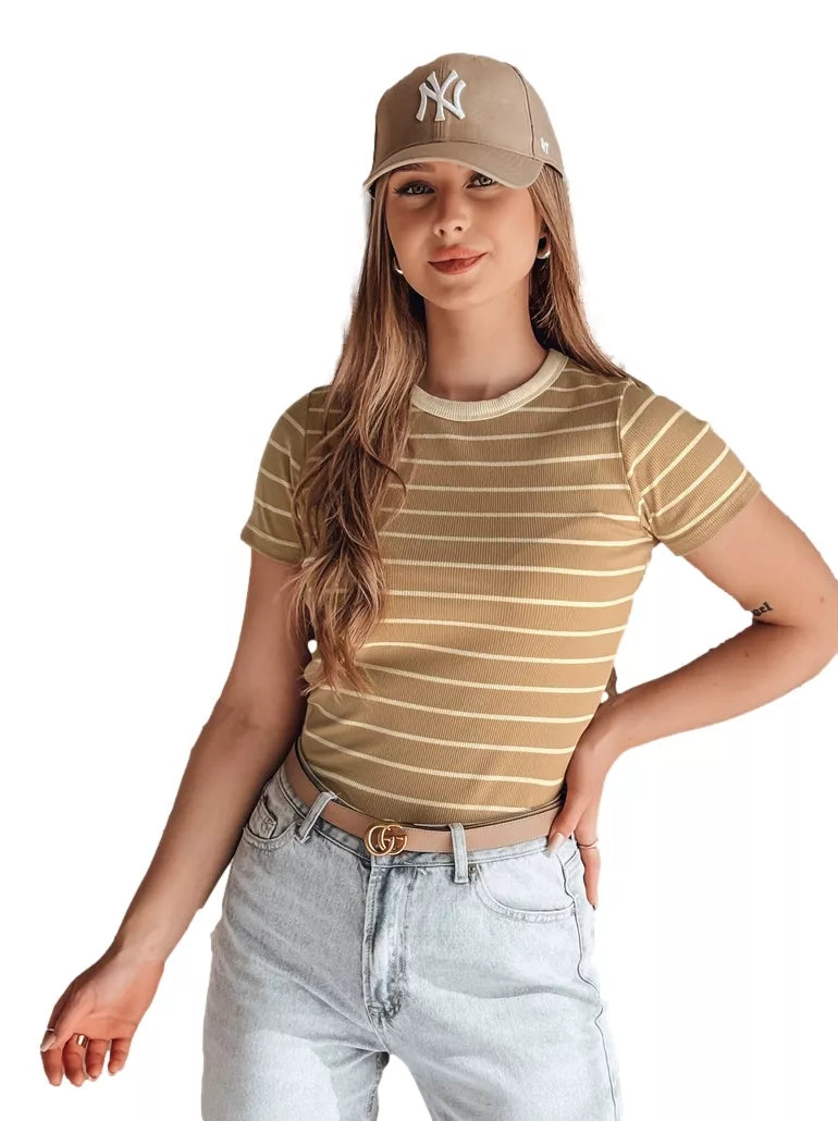 Women's light brown striped T-shirt Liness 
