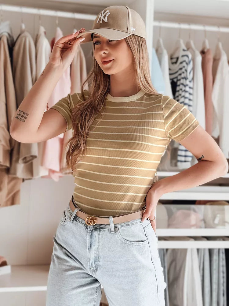 Women's light brown striped T-shirt Liness 