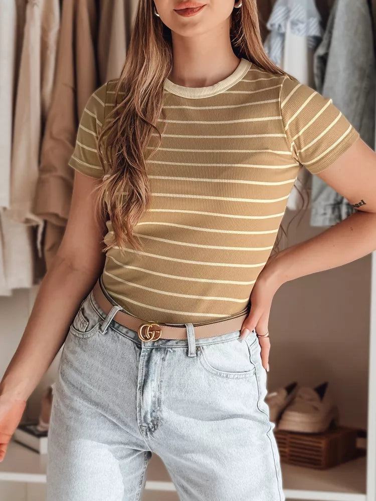 Women's light brown striped T-shirt Liness 