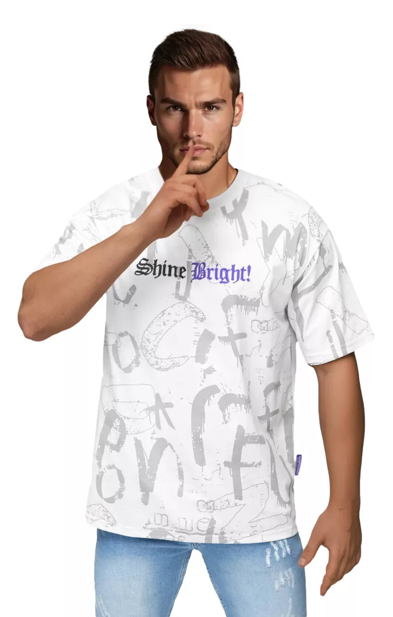 Men's white loose-fitting T-shirt Shine Bright