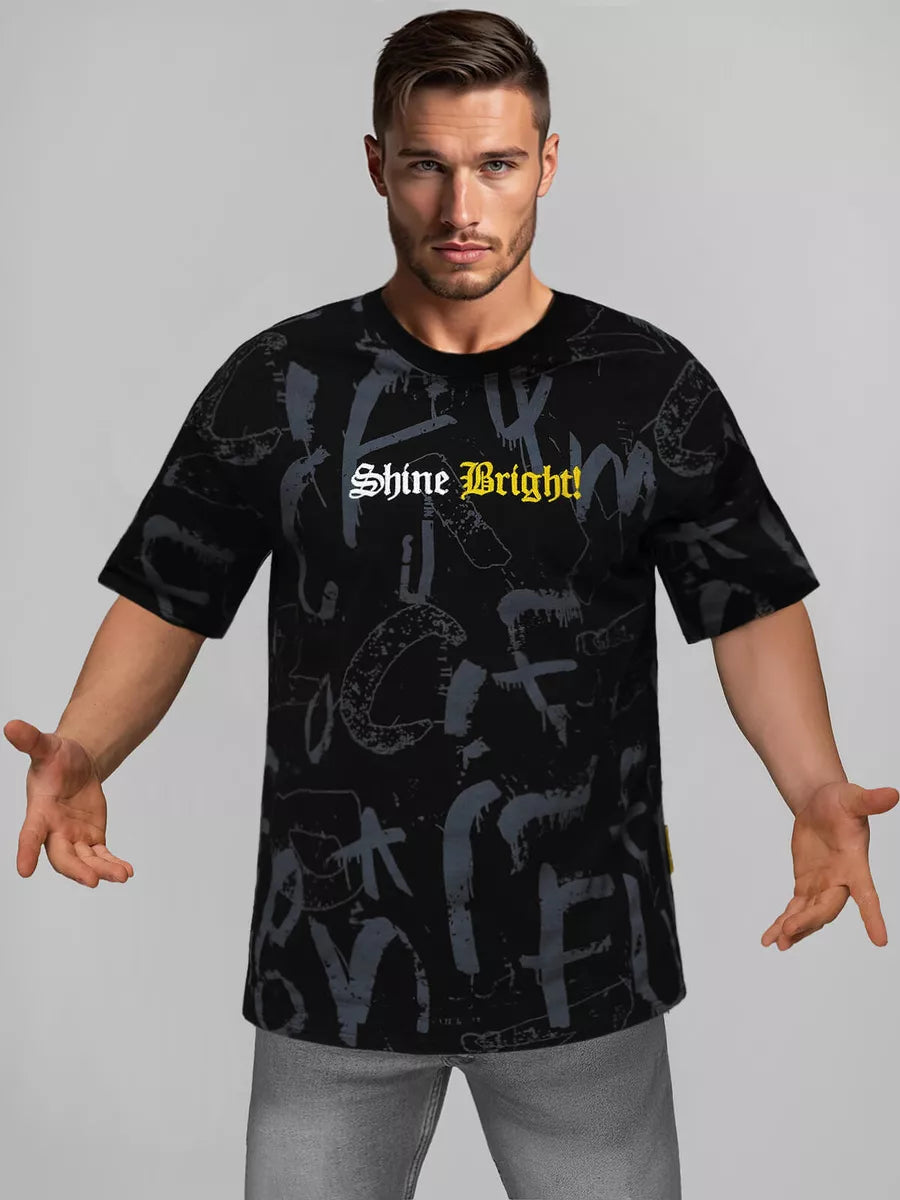 Men's black loose-fitting T-shirt Shine Bright