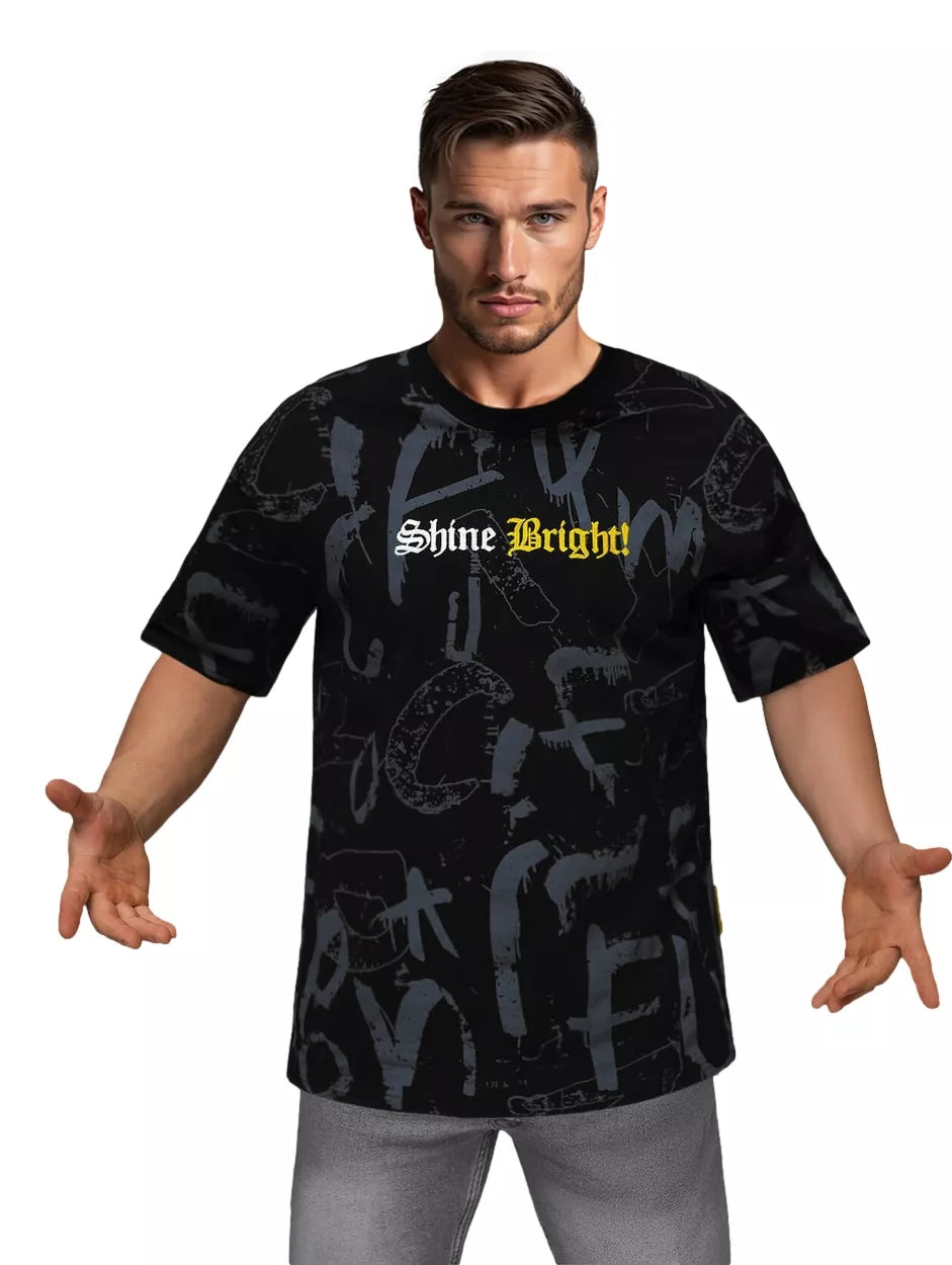Men's black loose-fitting T-shirt Shine Bright