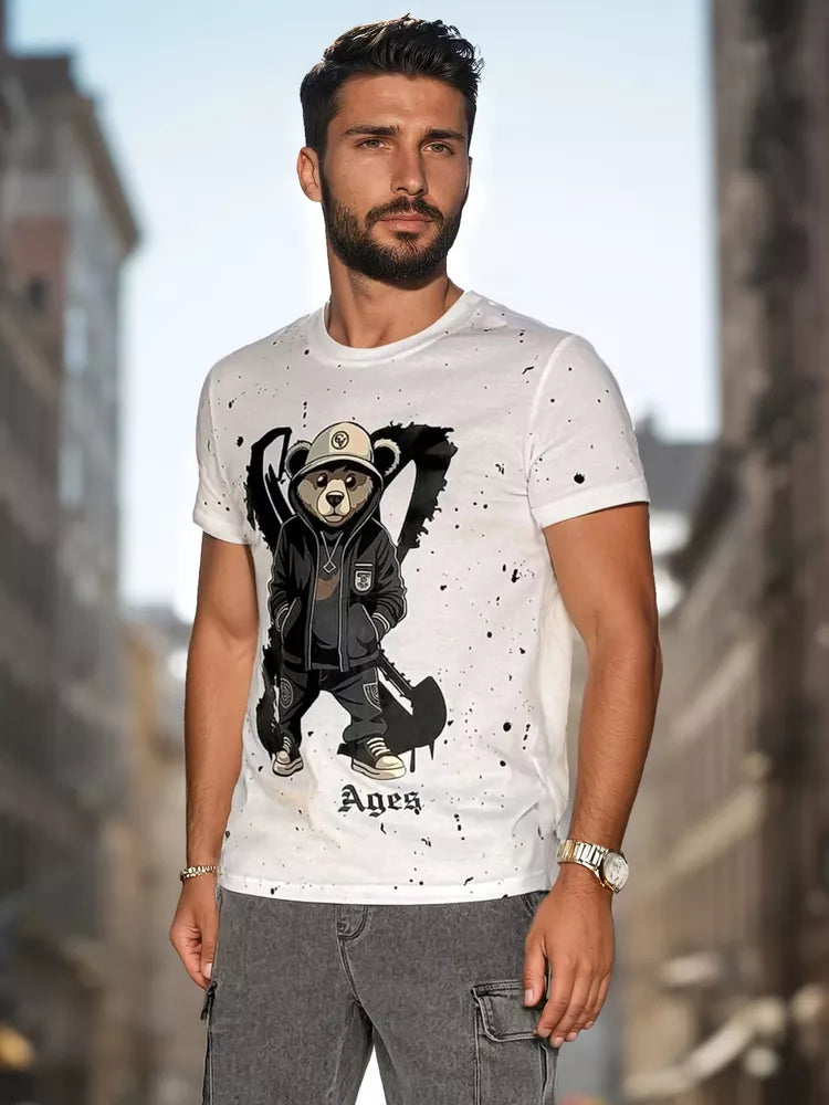 Men's white T-shirt with a picture Ages 