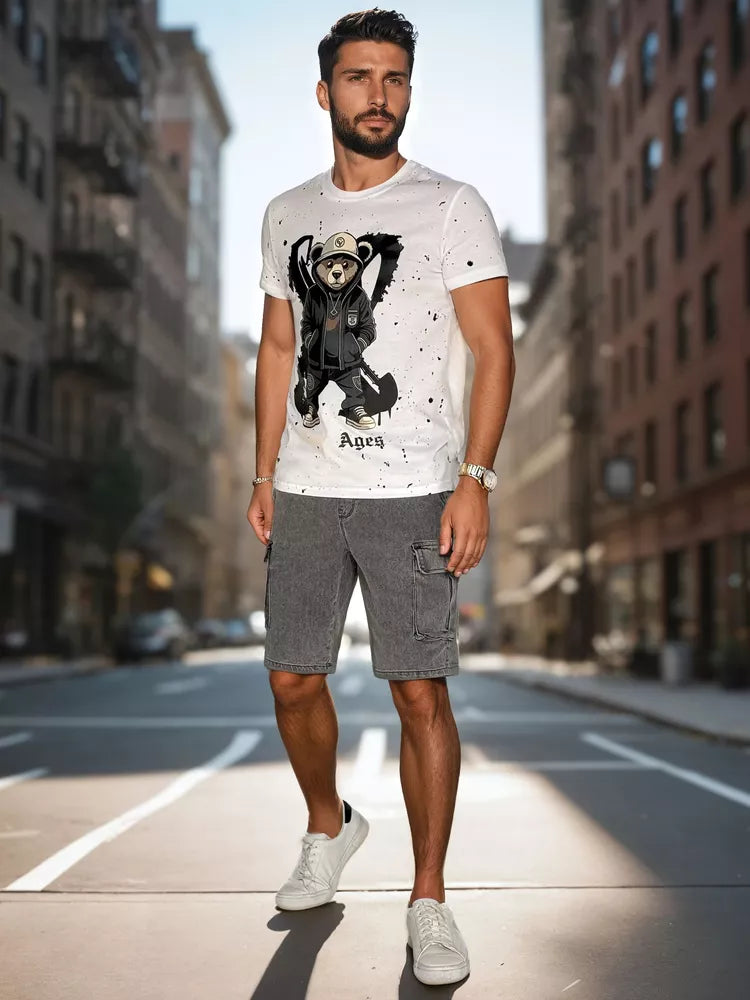 Men's white T-shirt with a picture Ages 
