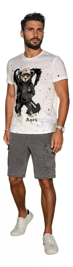 Men's white T-shirt with a picture Ages 