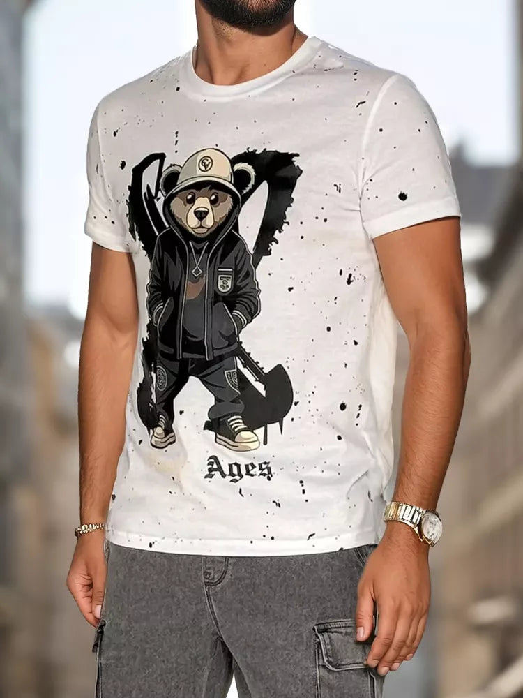 Men's white T-shirt with a picture Ages 