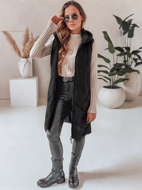 Women's black long vest Lino