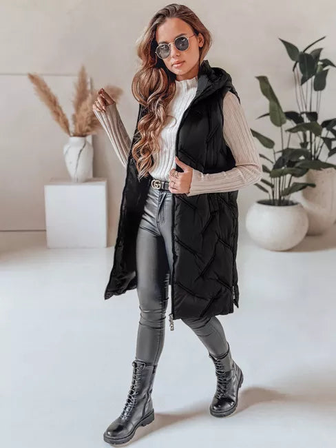 Women's black long vest Lino