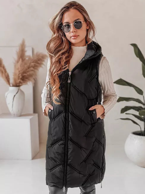Women's black long vest Lino