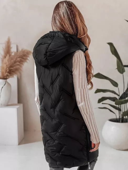 Women's black long vest Lino