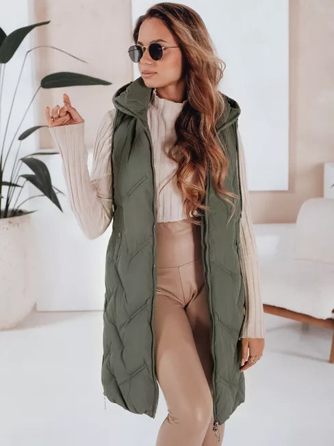 Women's green long vest Lino