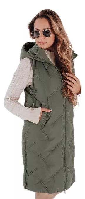 Women's green long vest Lino