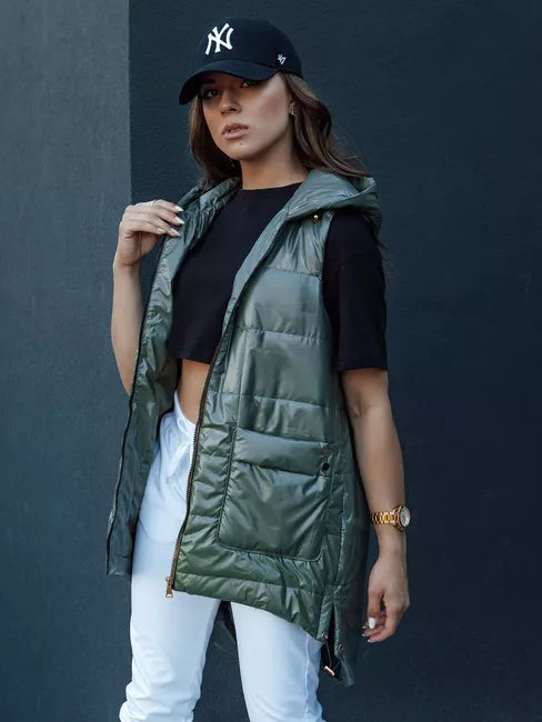 Women's dark green shiny vest Jess 