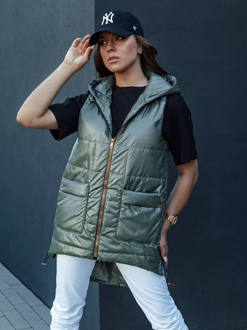 Women's dark green shiny vest Jess 