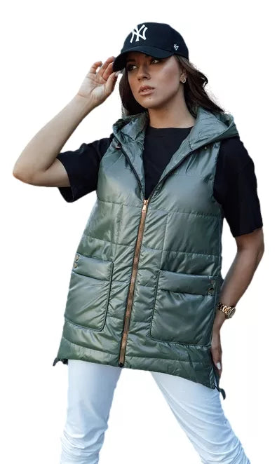 Women's dark green shiny vest Jess 